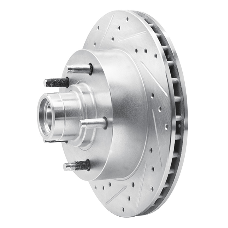 Ford E-150 Econoline Brake Rotor (1) - Front Left - R1 Concepts - Drilled & Slotted - Silver - `94-`03